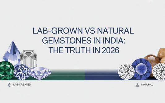 ab-grown vs natural gemstones in India: the truth in 2026, showing lab-created and natural colored gemstones side by side