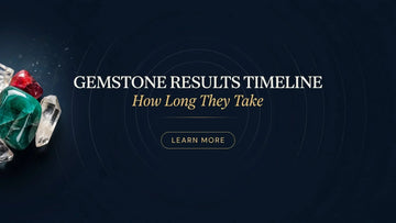 Gemstone results timeline in Vedic astrology - natural ruby, emerald, and quartz gemstones representing how long gemstones take to show results