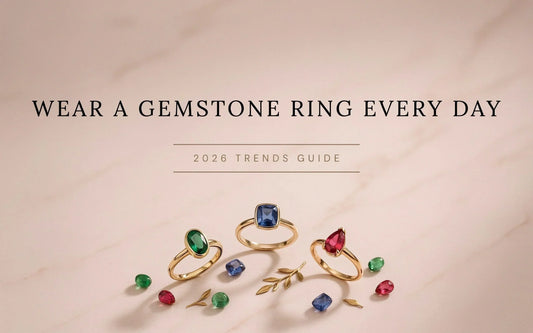 Gold emerald, blue sapphire, and ruby rings styled together for everyday wear, 2026 trends guide