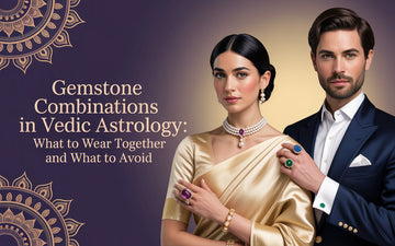 Gemstone combinations in Vedic astrology - couple wearing natural gemstone rings and jewellery showing compatible planetary stone pairings