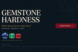 Gemstone hardness guide showing Sapphire, Emerald and Ruby on the Mohs scale for daily wear