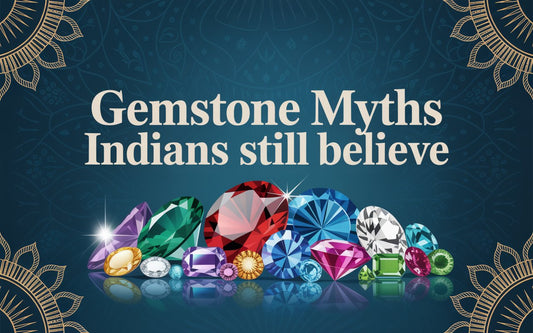 Gemstone myths Indians still believe: collection of natural gemstones including ruby, emerald, blue sapphire, amethyst and pearl