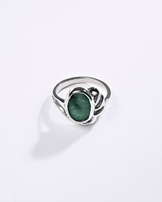 Floral Emerald (Panna) Ring in 925 Sterling Silver - Shakti