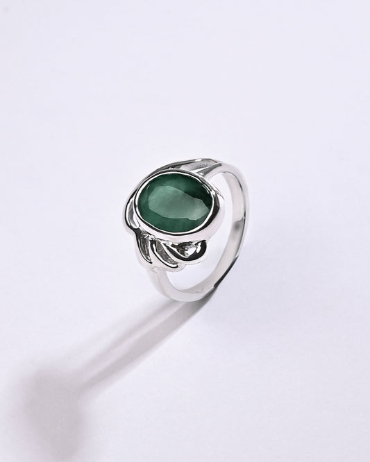 Floral Emerald (Panna) Ring in 925 Sterling Silver - Shakti