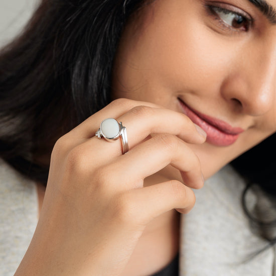 Radiant Opal (Doodhiya) Gemstone Ring in 925 Silver – #1103B F - Myra