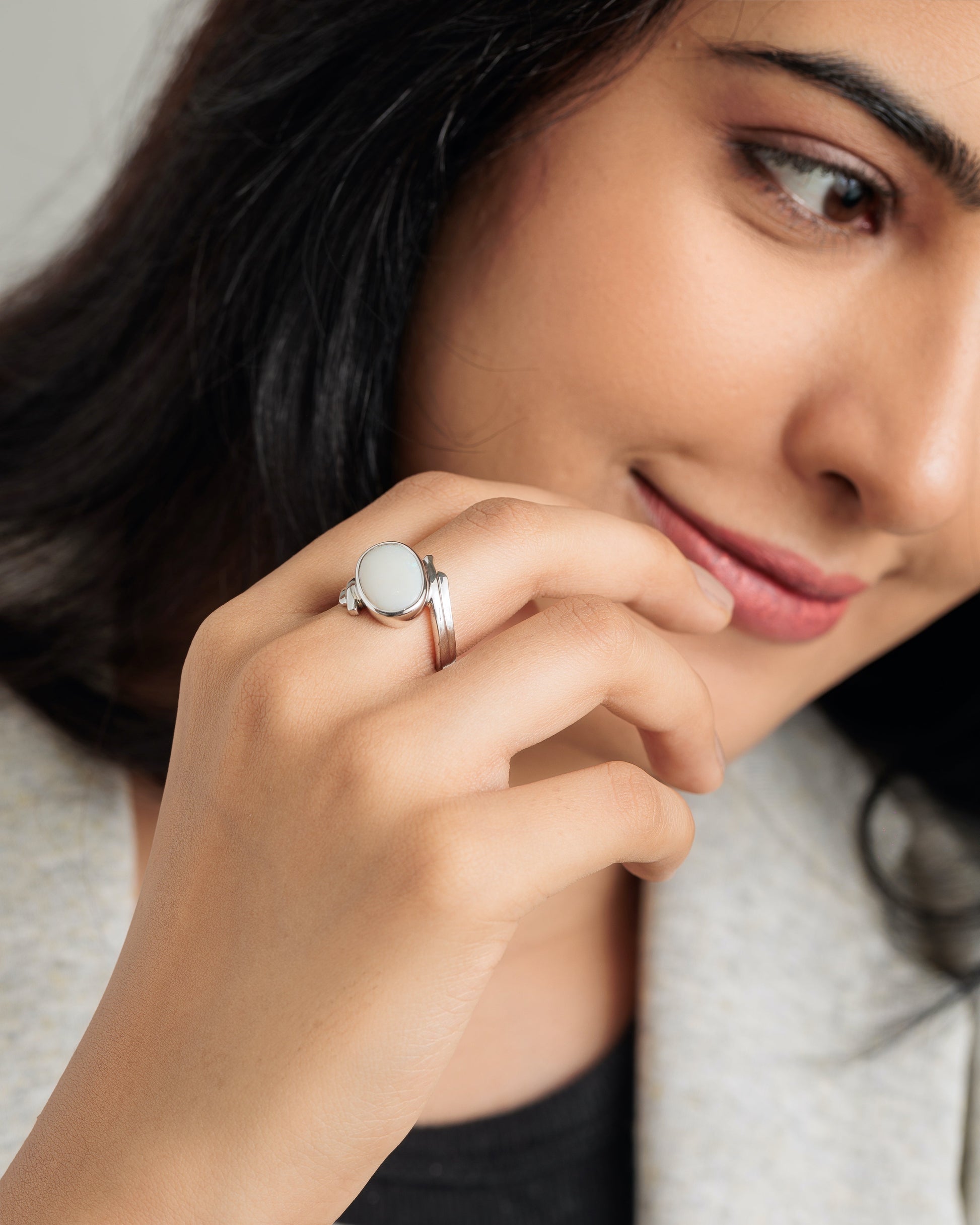 Radiant Opal (Doodhiya) Gemstone Ring in 925 Silver – #1103B F - Myra