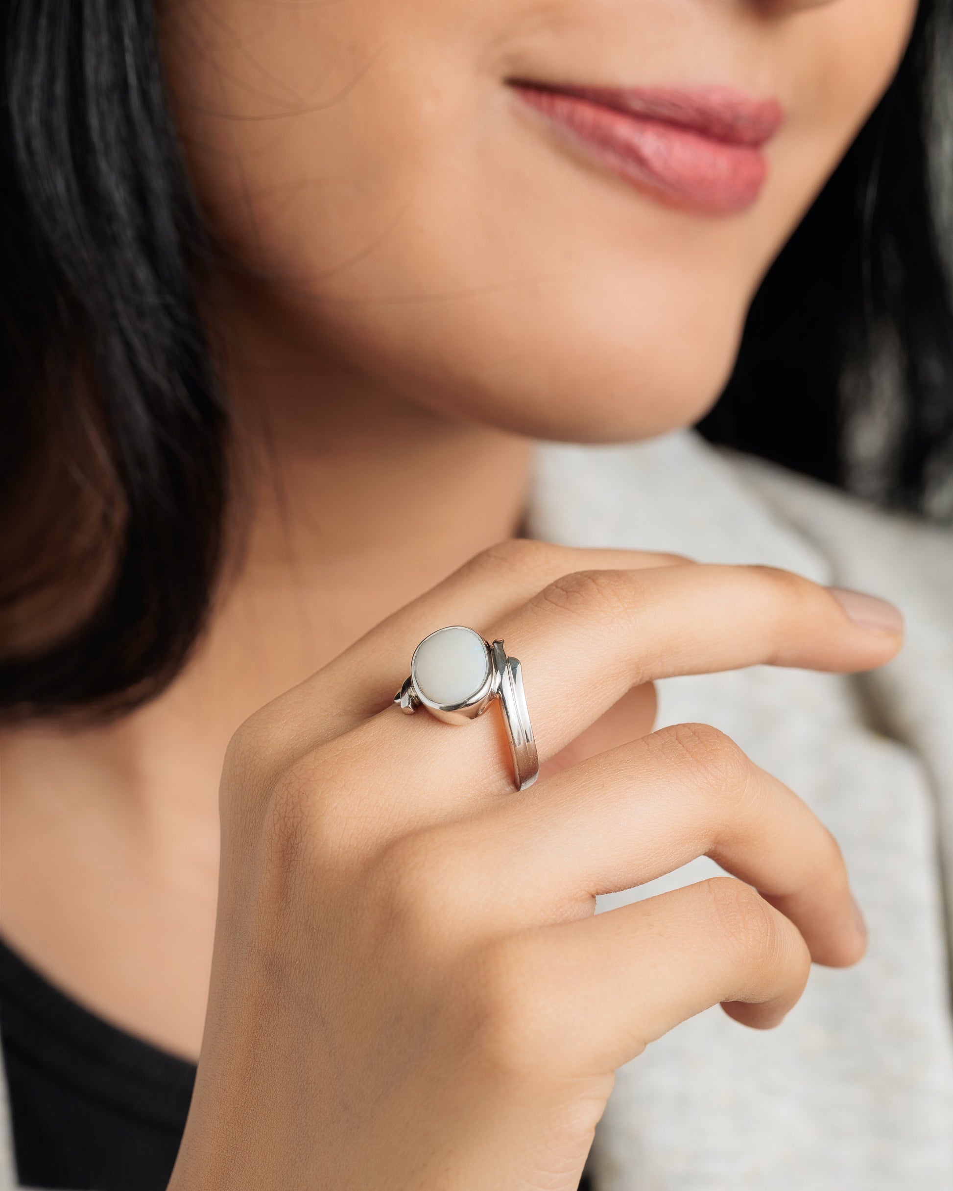 Radiant Opal (Doodhiya) Gemstone Ring in 925 Silver – #1103B F - Myra