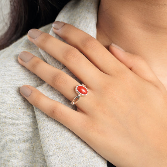 Authentic Red Coral (Moonga) Ring in 925 Silver – #1102 Ov - Myra