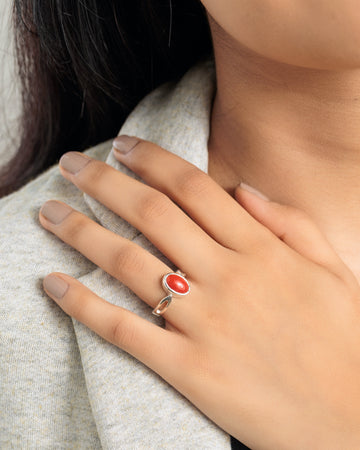 Authentic Red Coral (Moonga) Ring in 925 Silver â€“ #1102 Ov - Myra