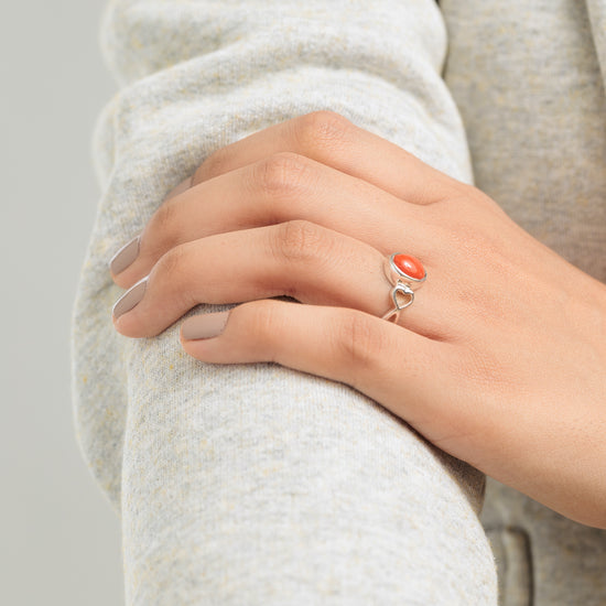 Authentic Red Coral (Moonga) Ring in Sterling Silver – #1220 Ov - Myra