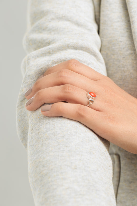 Authentic Red Coral (Moonga) Ring in Sterling Silver – #1220 Ov - Myra