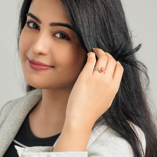 Authentic Red Coral (Moonga) Ring in Sterling Silver – #1220 Ov - Myra