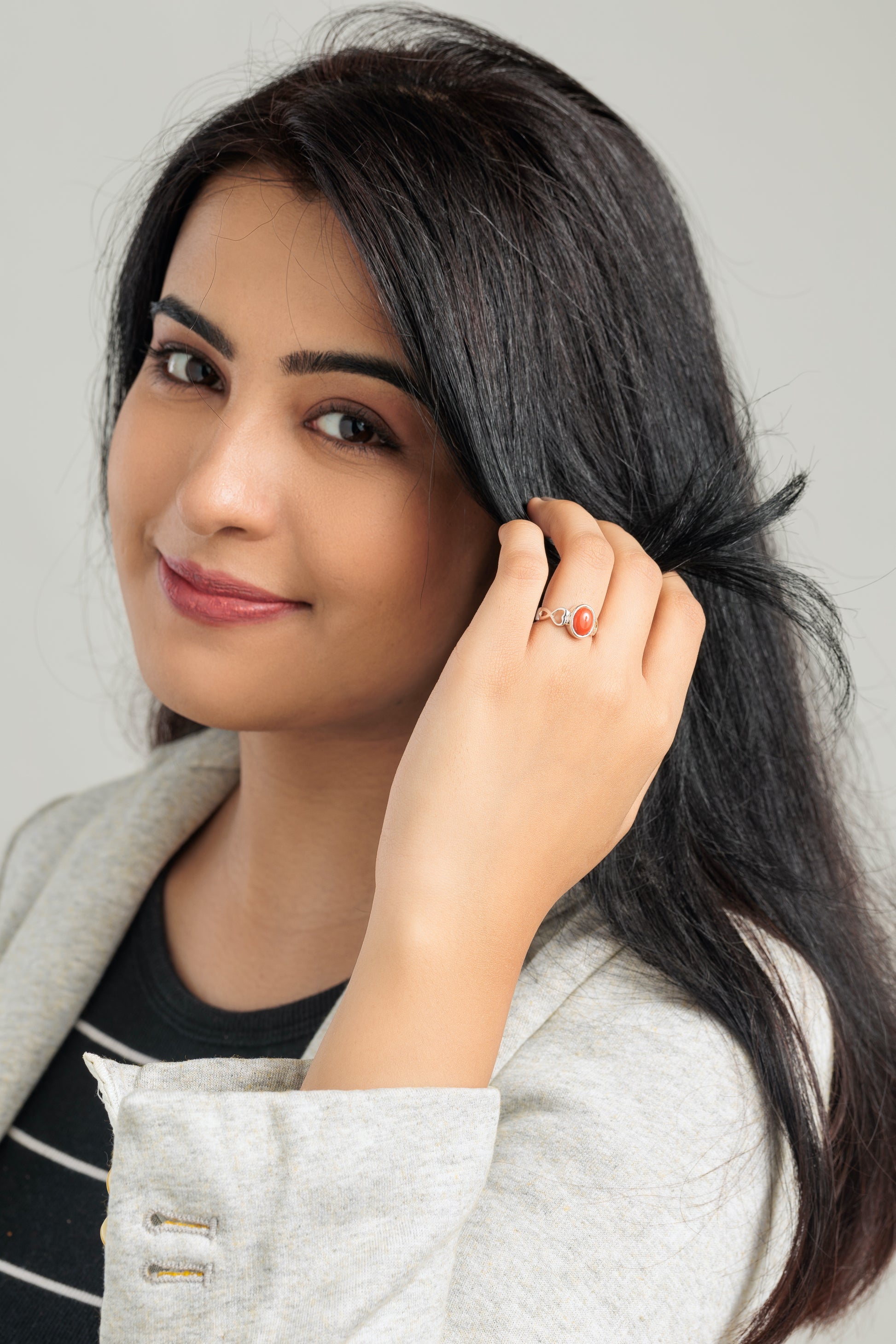 Authentic Red Coral (Moonga) Ring in Sterling Silver – #1220 Ov - Myra