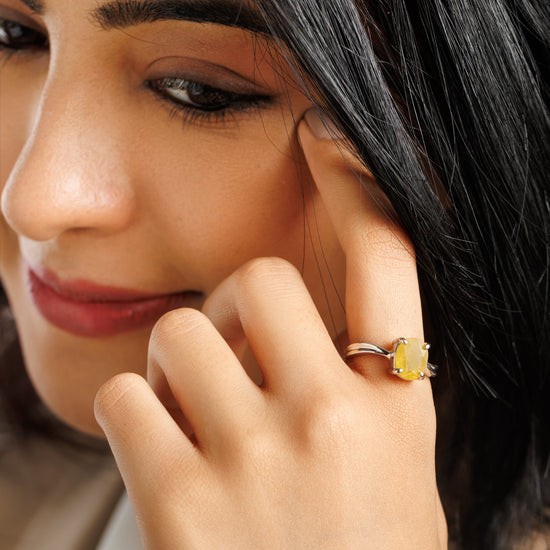 Radiant Yellow Sapphire (Pukhraj) Ring in Sterling Silver – #1201N4 - Myra
