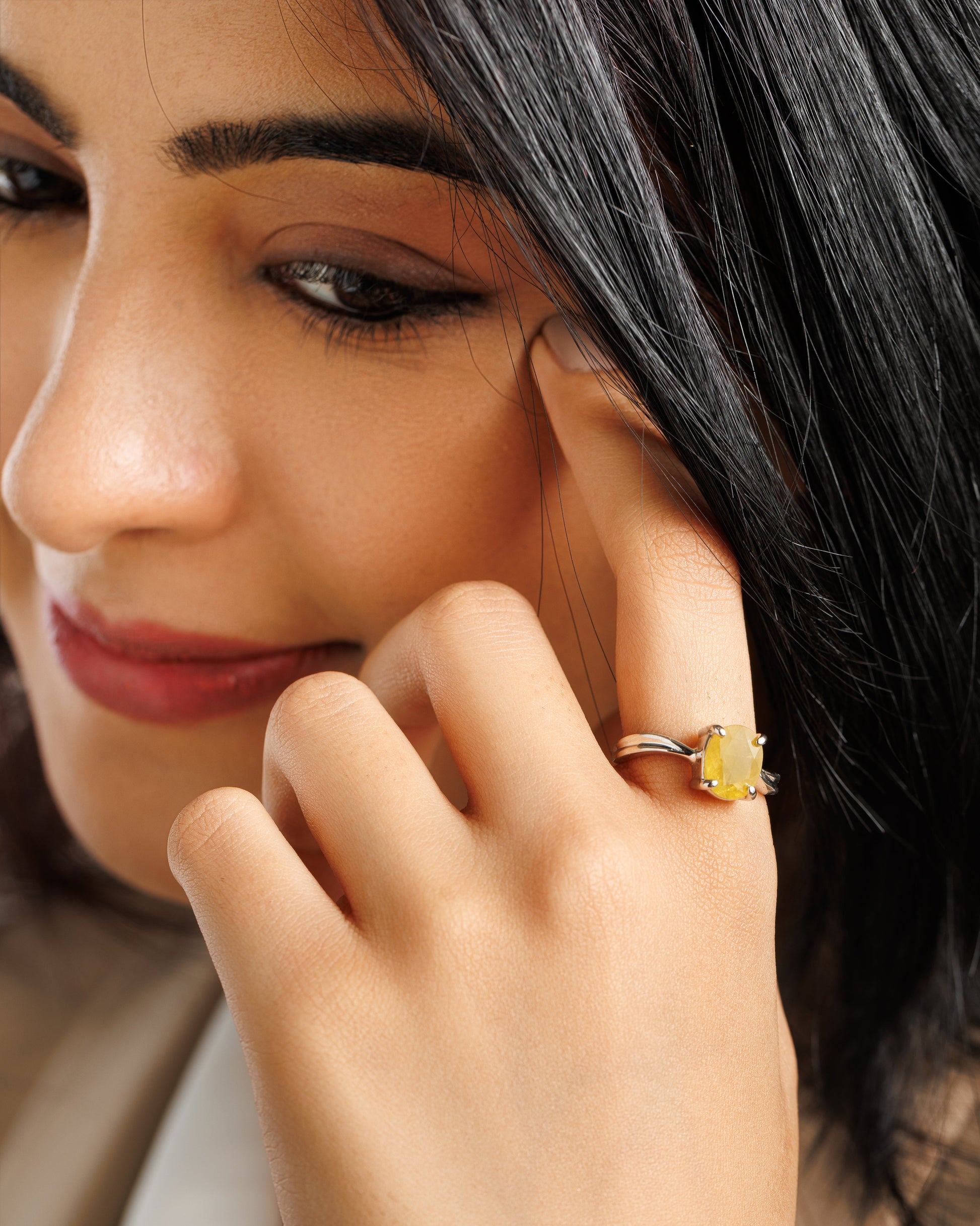Radiant Yellow Sapphire (Pukhraj) Ring in Sterling Silver – #1201N4 - Myra