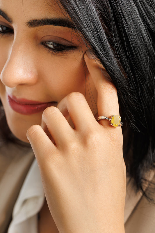 Radiant Yellow Sapphire (Pukhraj) Ring in Sterling Silver – #1201N4 - Myra