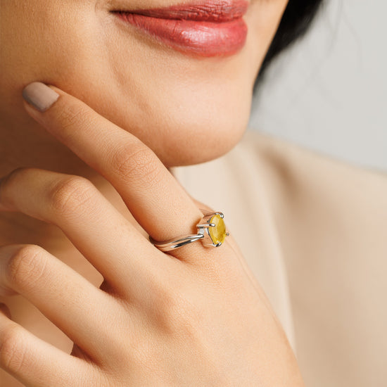Radiant Yellow Sapphire (Pukhraj) Ring in Sterling Silver – #1201N4 - Myra