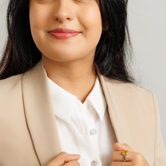 Elegant Yellow Sapphire (Pukhraj) Ring in 925 Sterling Silver – #1102N4 - Myra