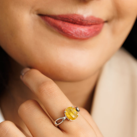 Elegant Yellow Sapphire (Pukhraj) Ring in 925 Sterling Silver – #1102N4 - Myra