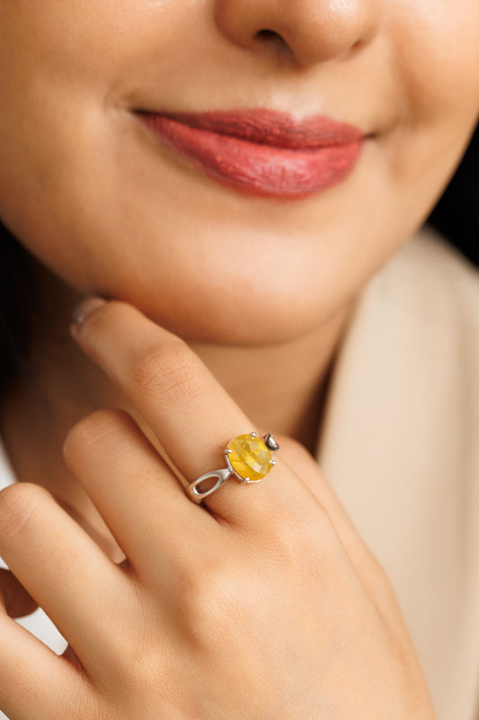 Elegant Yellow Sapphire (Pukhraj) Ring in 925 Sterling Silver – #1102N4 - Myra