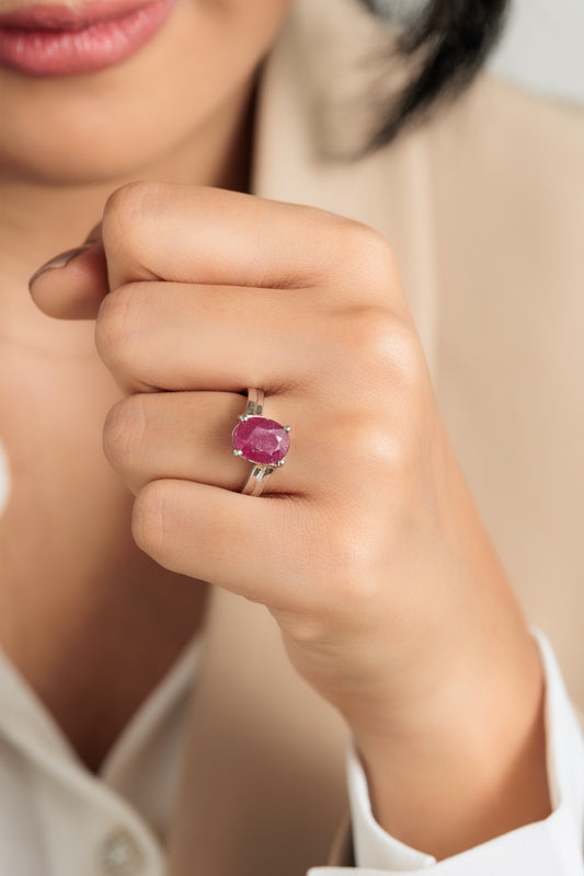 Vibrant Ruby (Manik) Ring in 925 Sterling Silver - #1153N4 - Myra