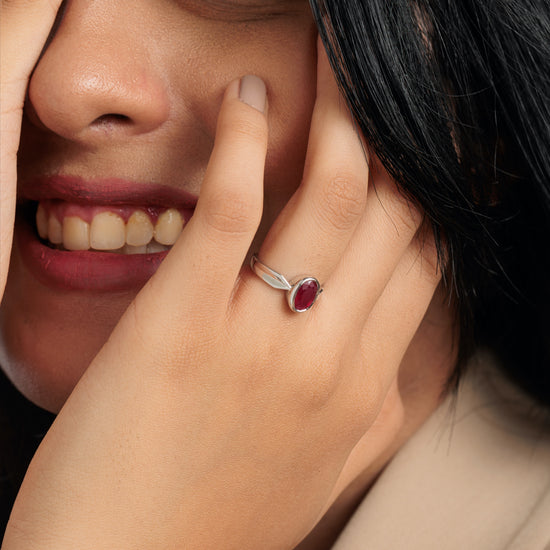 Silver ruby ring for women