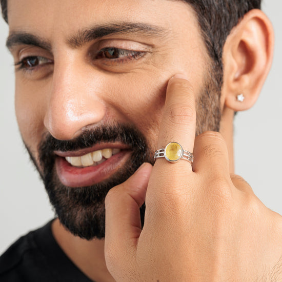 Genuine Yellow Sapphire (Pukhraj) Ring in 925 Silver – #1142B - Myra