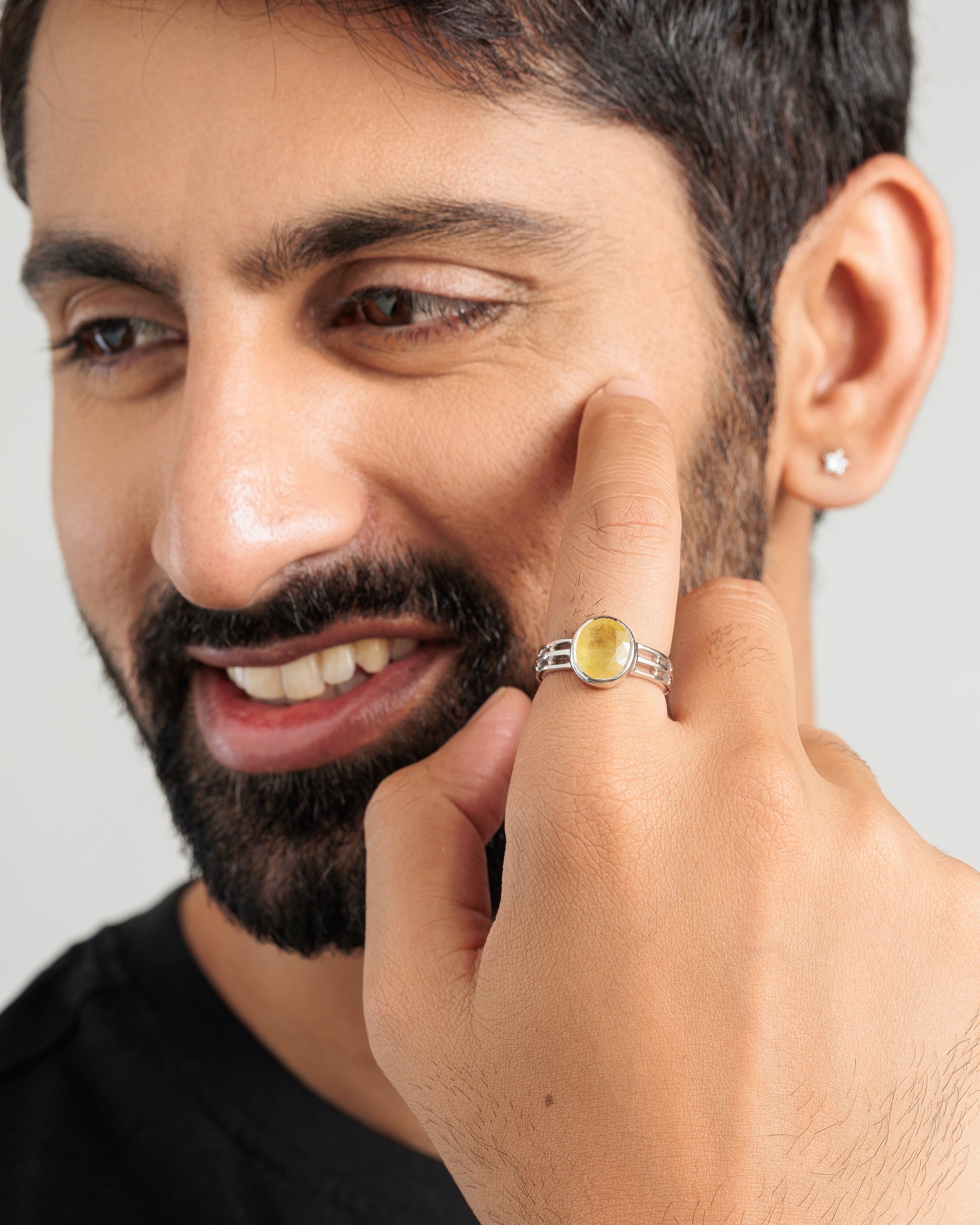 Genuine Yellow Sapphire (Pukhraj) Ring in 925 Silver – #1142B - Myra