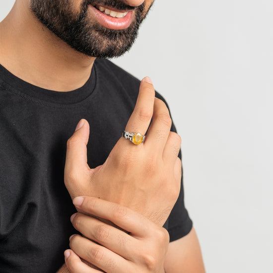 Radiant Yellow Sapphire (Pukhraj) Ring in 925 Silver – #1199N4 - Myra