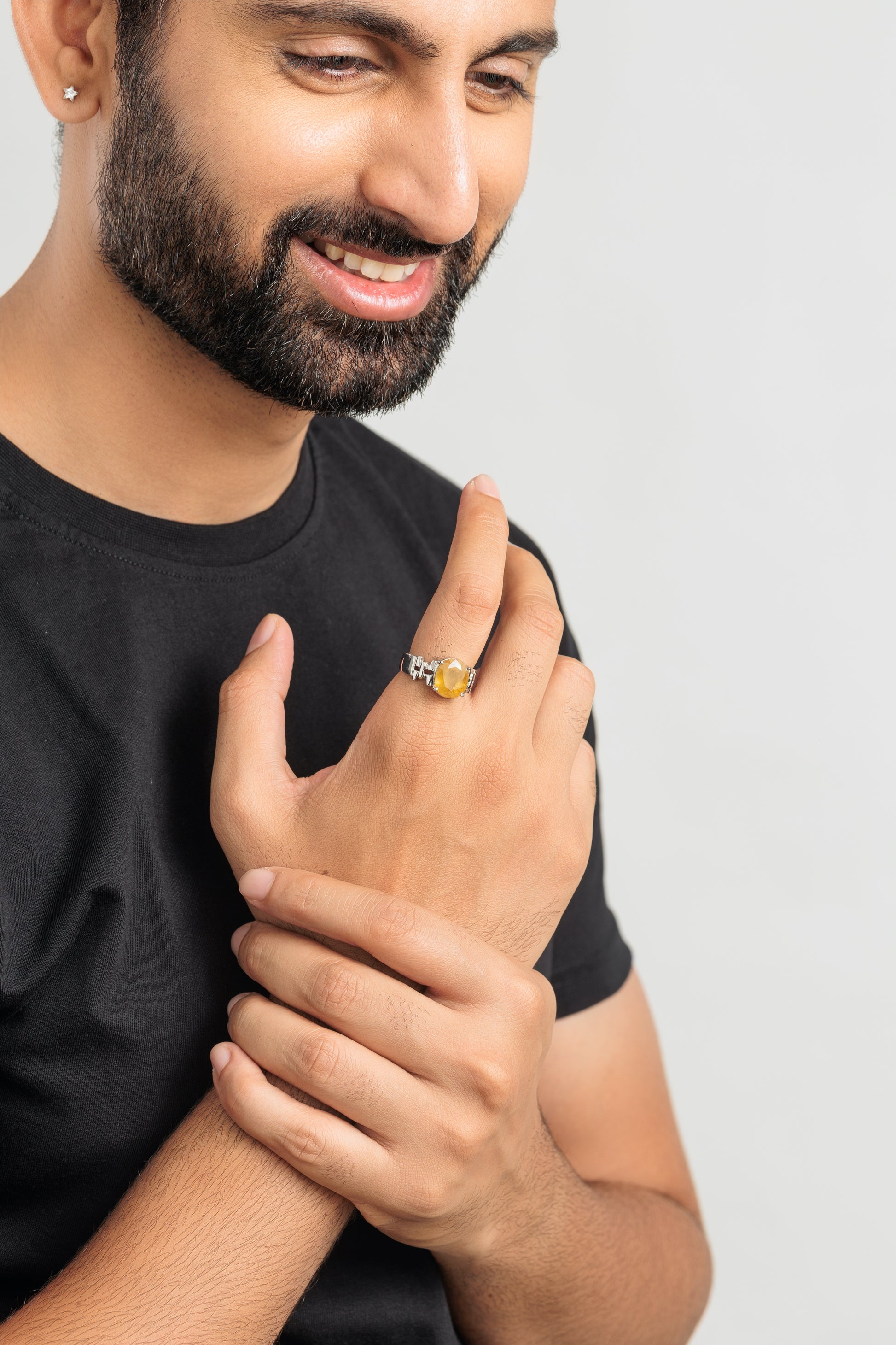 Radiant Yellow Sapphire (Pukhraj) Ring in 925 Silver – #1199N4 - Myra