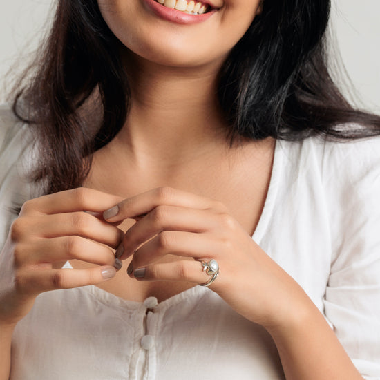 Natural Pearl (Moti) Ring in 925 Silver - #1103 U - Myra