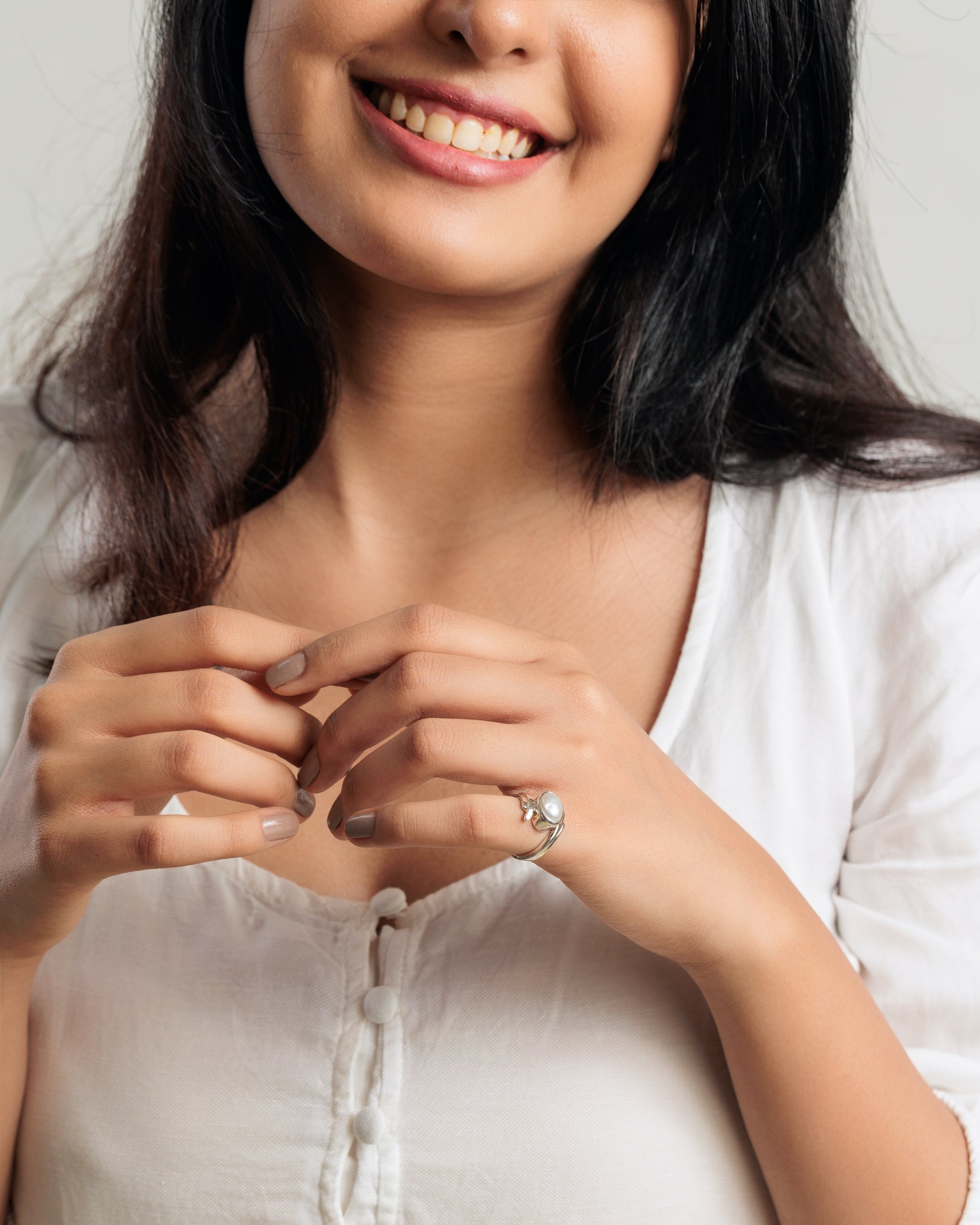 Natural Pearl (Moti) Ring in 925 Silver - #1103 U - Myra