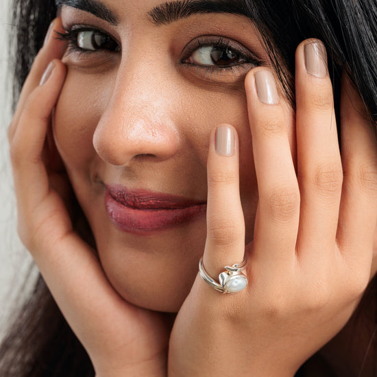 Natural Pearl (Moti) Ring in 925 Silver - #1103 U - Myra