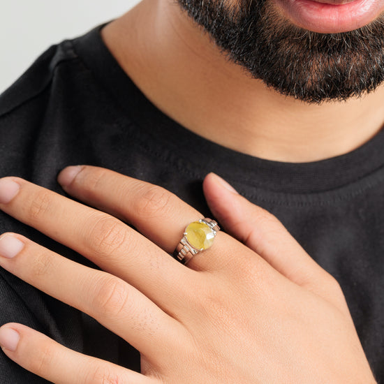 Authentic Yellow Sapphire (Pukhraj) Ring in Sterling Silver – #1236N4 - Myra