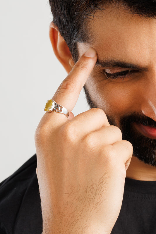 Vintage Yellow Sapphire (Pukhraj) Ring in 925 Sterling Silver – #1285N4 - Myra