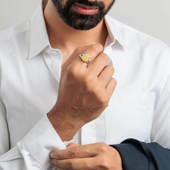 Natural Yellow Sapphire (Pukhraj) Ring in 925 Silver – #1104N4 - Myra