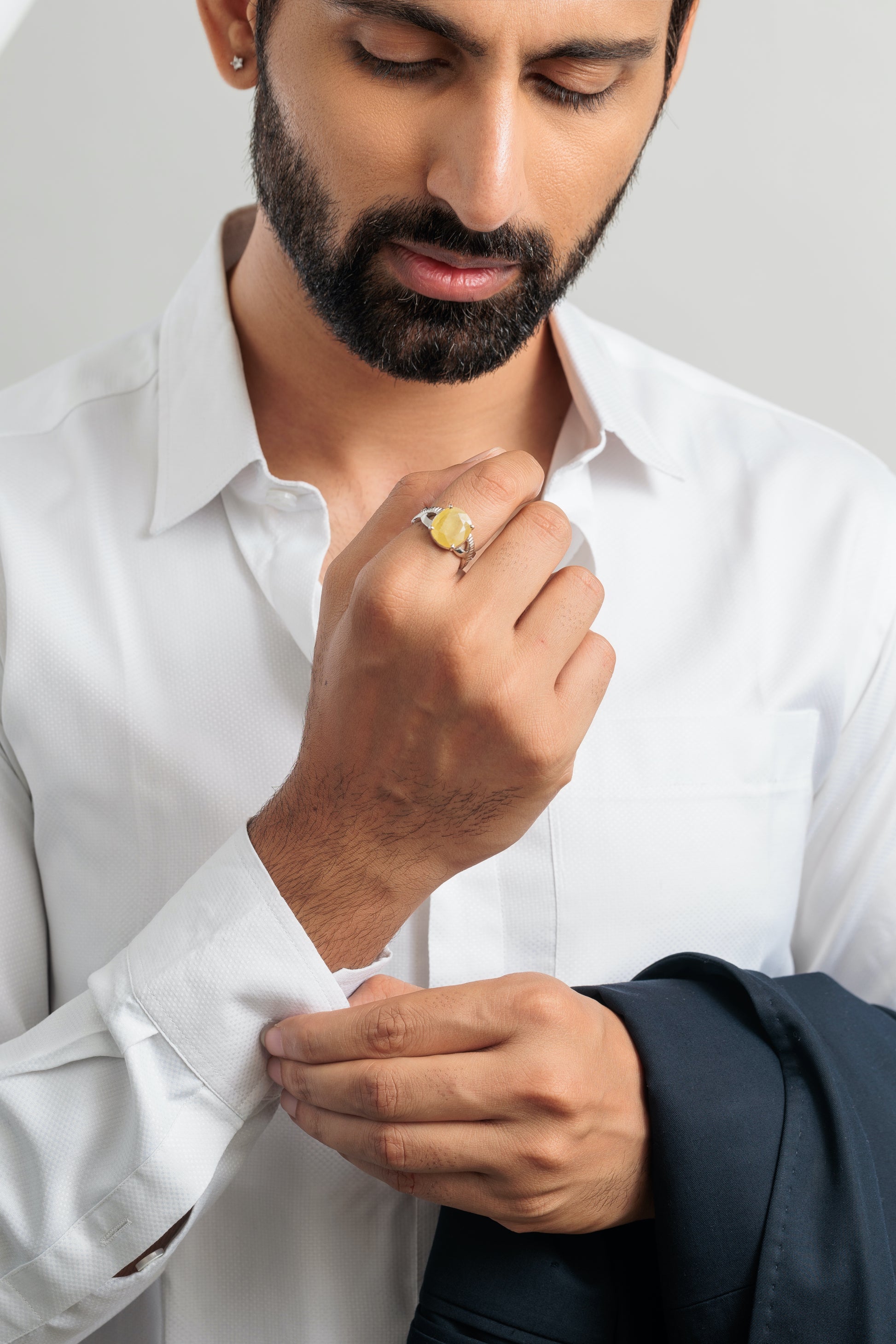 Natural Yellow Sapphire (Pukhraj) Ring in 925 Silver – #1104N4 - Myra