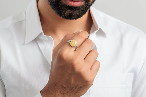 Natural Yellow Sapphire (Pukhraj) Ring in 925 Silver – #1104N4 - Myra