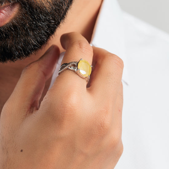 Natural Yellow Sapphire (Pukhraj) Ring in 925 Silver – #1104N4 - Myra