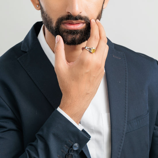 Radiant Yellow Sapphire (Pukhraj) Ring in Sterling Silver - #1182N4 - Myra