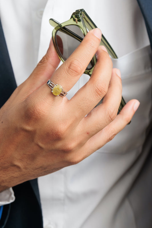 Authentic Yellow Sapphire (Pukhraj) Ring in 925 Silver - #1242N4 - Myra