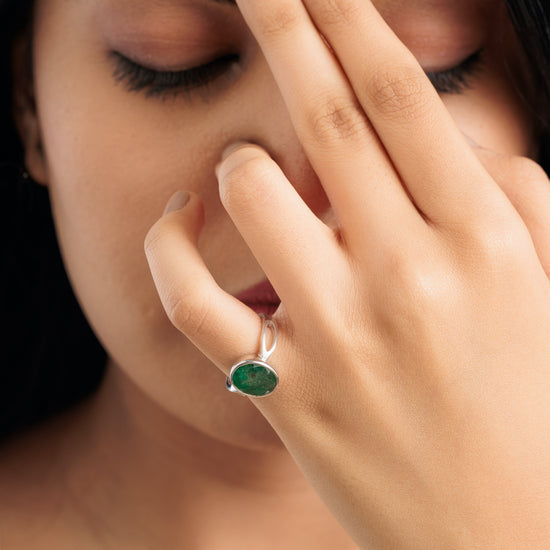 Vintage Emerald (Panna) Gemstone Ring in Sterling Silver – #1102B - Myra