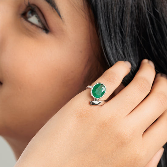 Genuine Emerald (Panna) Ring in Sterling Silver – #1202B - Myra