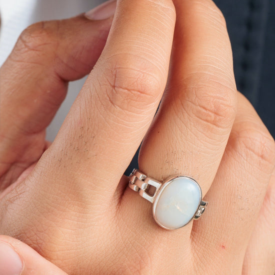 Natural Opal (Doodhiya) Ring in 925 Silver – #1245B - Myra