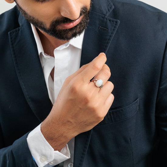 Minimalist Opal (Doodhiya) Ring in Sterling Silver – #1104B - Myra