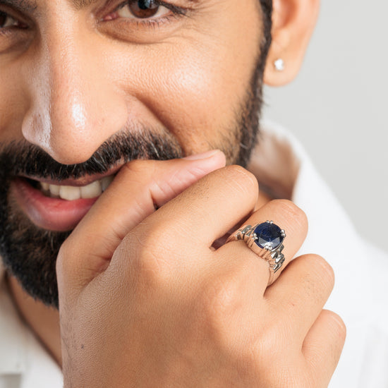 Royal Blue Sapphire (Neelam) Ring in 925 Silver – #1199N8 - Myra