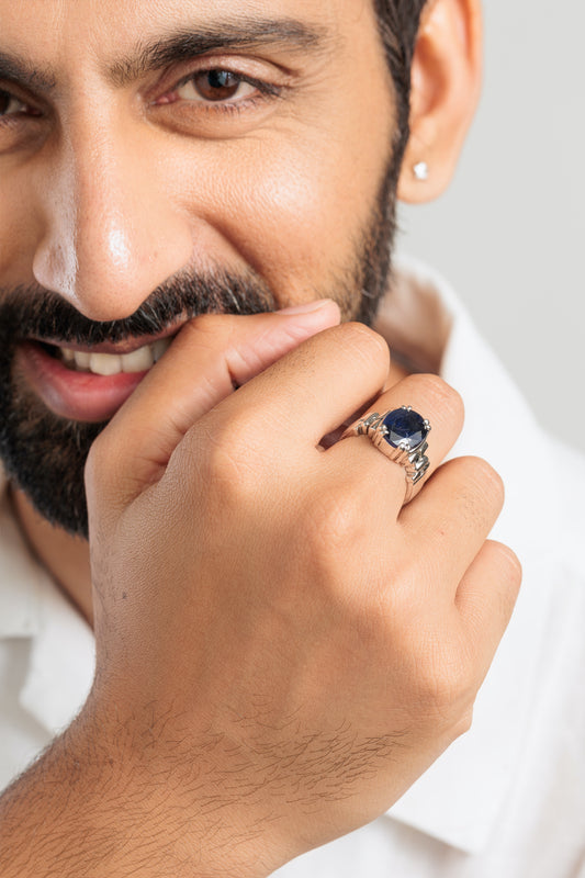 Royal Blue Sapphire (Neelam) Ring in 925 Silver – #1199N8 - Myra