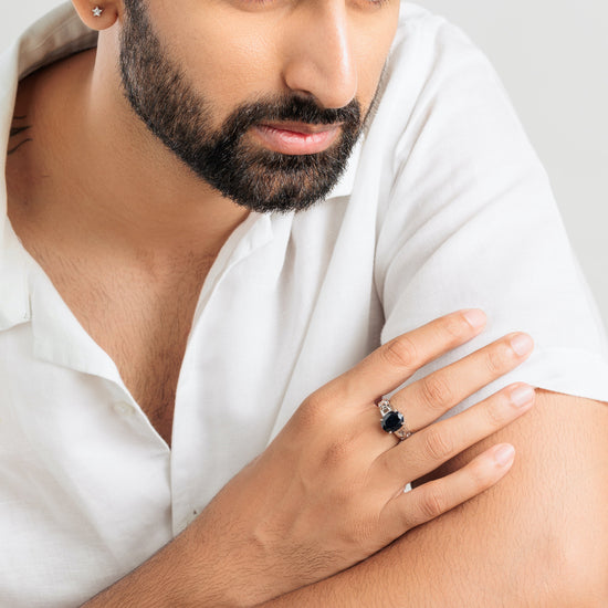 Natural Blue Sapphire (Neelam) Ring in Sterling Silver – #1245N4 - Myra