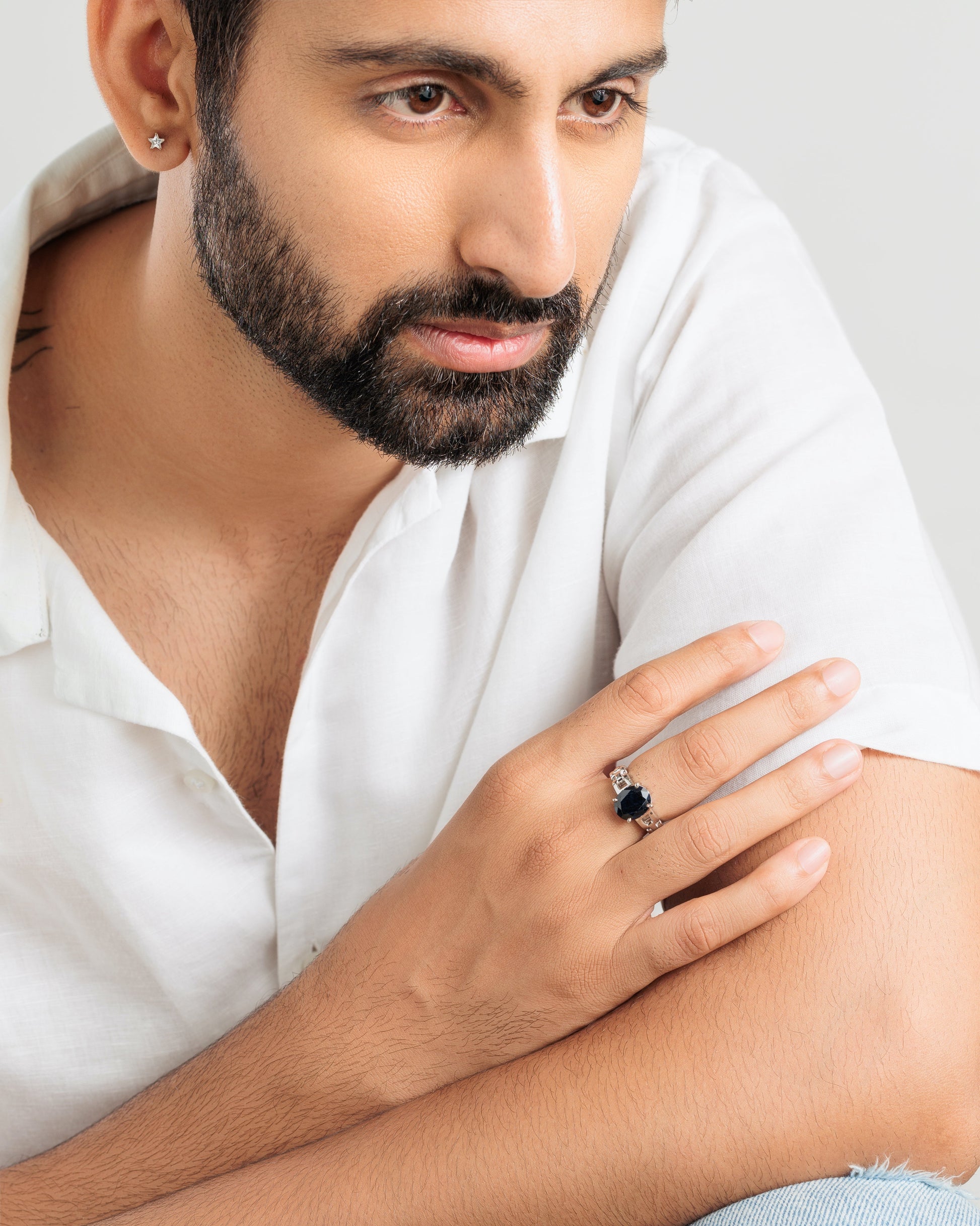 Natural Blue Sapphire (Neelam) Ring in Sterling Silver – #1245N4 - Myra