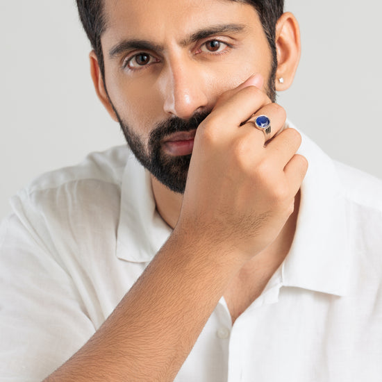 Classic Blue Sapphire (Neelam) Ring in 925 Silver – #1228B - Myra